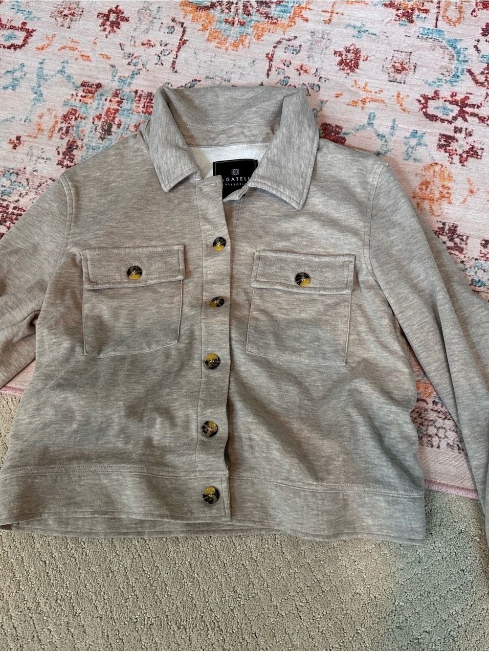 bagatelle Neutral Light Gray Crewneck Sweatshirt with Black Logo Patch